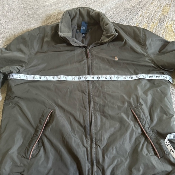 Polo Ralph Lauren Olive Green Jacket brown Leather accents hood casual large - Picture 8 of 13